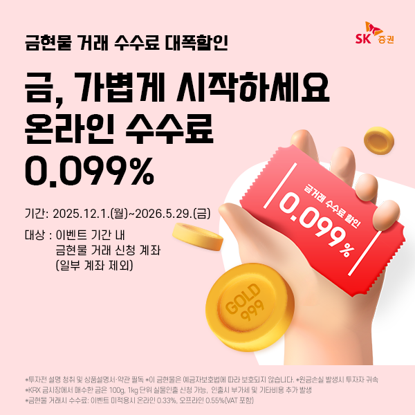 SK증권, 금현물 온라인 수수료 할인 6개월 연장