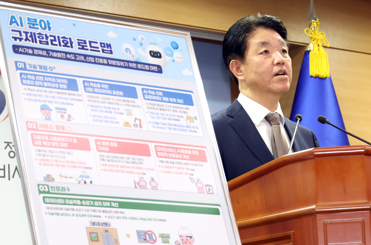 ▲손동균 국무조정실 규제조정실장이 지난 26일 세종시 정부세종청사에서 AI 분야 규제합리화 로드맵의 주요 내용을 발표하고 있다. (뉴시스)