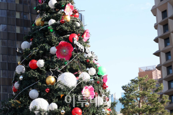 ▲17일 서울 중구 서울광장에 성탄트리가 설치돼 있다. 서울시는 이날 저녁 서울광장에서 2026년 1월 1일까지 도심을 밝힐 성탄트리 점등식을 진행할 예정이다. 고이란 기자 photoeran@