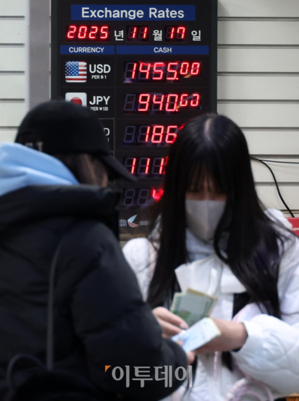 ▲원·달러 환율이 연일 치솟은 17일 서울 명동 거리에서 관광객들이 환전을 하고 있다. 이날 서울 외환시장에서 원·달러 환율은 주간 거래 종가(15시30분) 기준 전일 대비 1.0원 오른 1458.0원을 기록했다. 고이란 기자 photoeran@ (이투데이DB)
