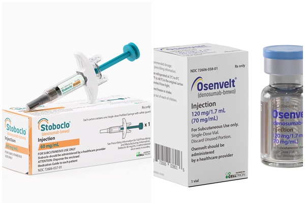 ▲셀트리온의 골질환 치료제 '스토보클로(왼)와 오센벨트' (사진제공=셀트리온)