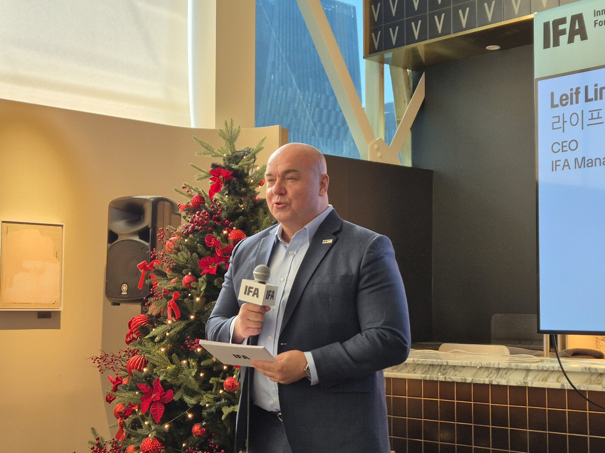 ▲린트너 IFA CEO가 2일 서울 여의도 콘래드 서울호텔에서 열린 기자 간담회에서 발언하고 있다. (박민웅 기자 pmw7001@)