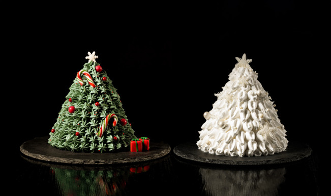 ▲켄싱턴호텔 여의도에서 만나볼 수 있는 ‘그린 포레스트 트리’와 ‘화이트 스노우 트리’ 케이크 이미지. (사진제공=이랜드파크)