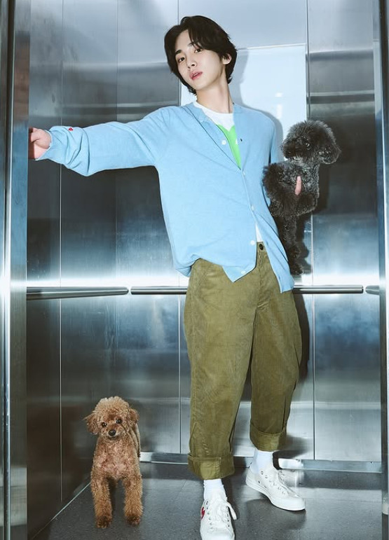 ▲샤이니 키와 반려견 꼼데, 가르숑. (출처=샤이니 키SNS)