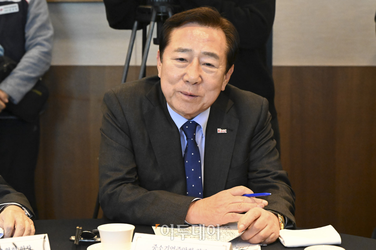 ▲김기문 중소기업중앙회장이 8일 서울 중구 한국프레스센터에서 열린 노동안전 노사정 대표자 간담회에서 인사말을 하고 있다. 조현호 기자 hyunho@