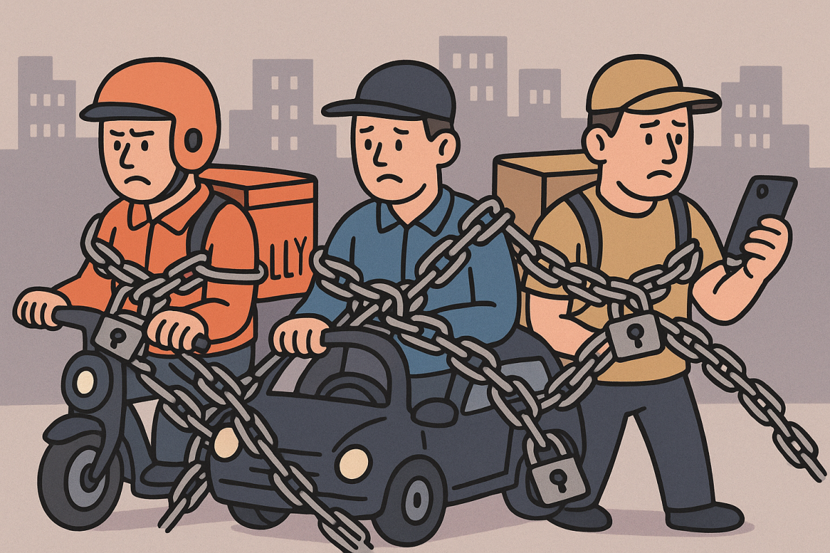 ▲각종 규제에 묶인 배달, 모빌리티 산업 (챗GPT)