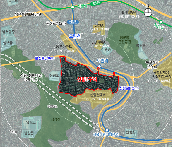 ▲관악구 신림동 412번지 일대 위치도 (서울시)