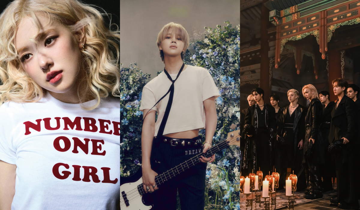 ▲가수 로제(왼쪽부터), 지민, 스트레이 키즈. (사진제공=더블랙레이블, 빅히트 뮤직, JYP엔터테인먼트)