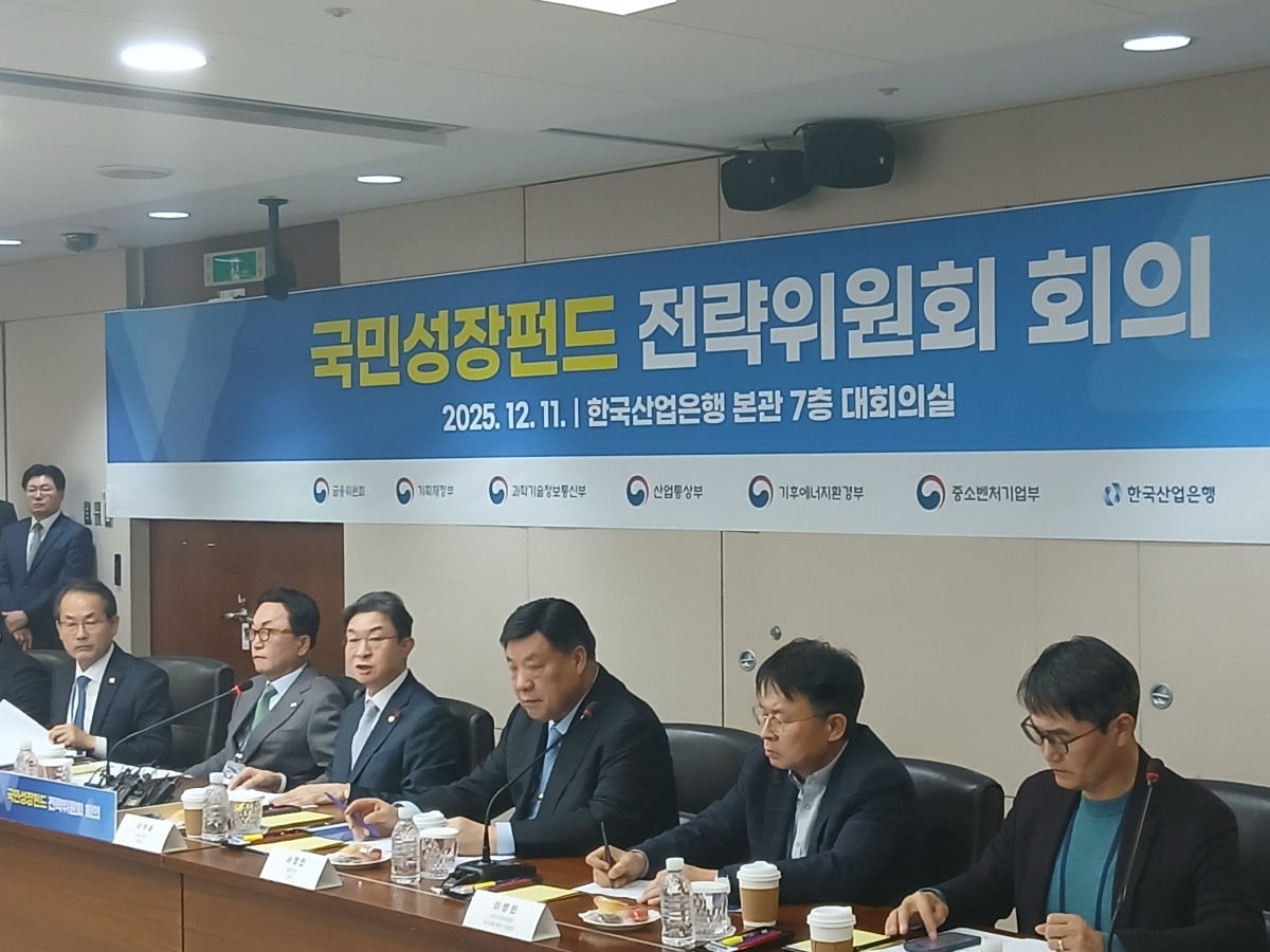 ▲(사진 왼쪽에서 세번째)이억원 금융위원장이 11일 서울 영등포구 한국산업은행에서 열린 '국민성장펀드 전략위원회 1차 회의'에서 모두발언을 하고 있다. (박민석 기자 mins@)