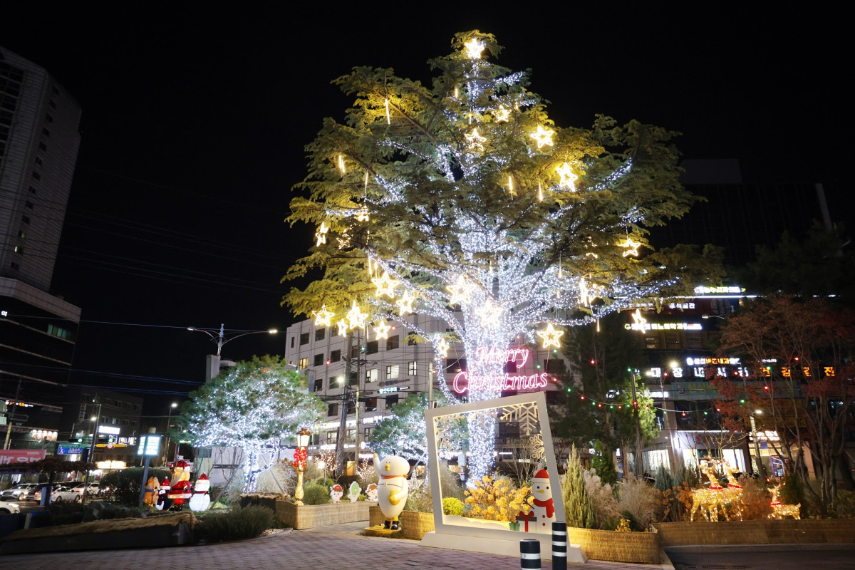 ▲구로구청 앞 매력정원에 점등된 성탄 트리가 화려한 조명으로 겨울밤을 밝히고 있다. (구로구청)