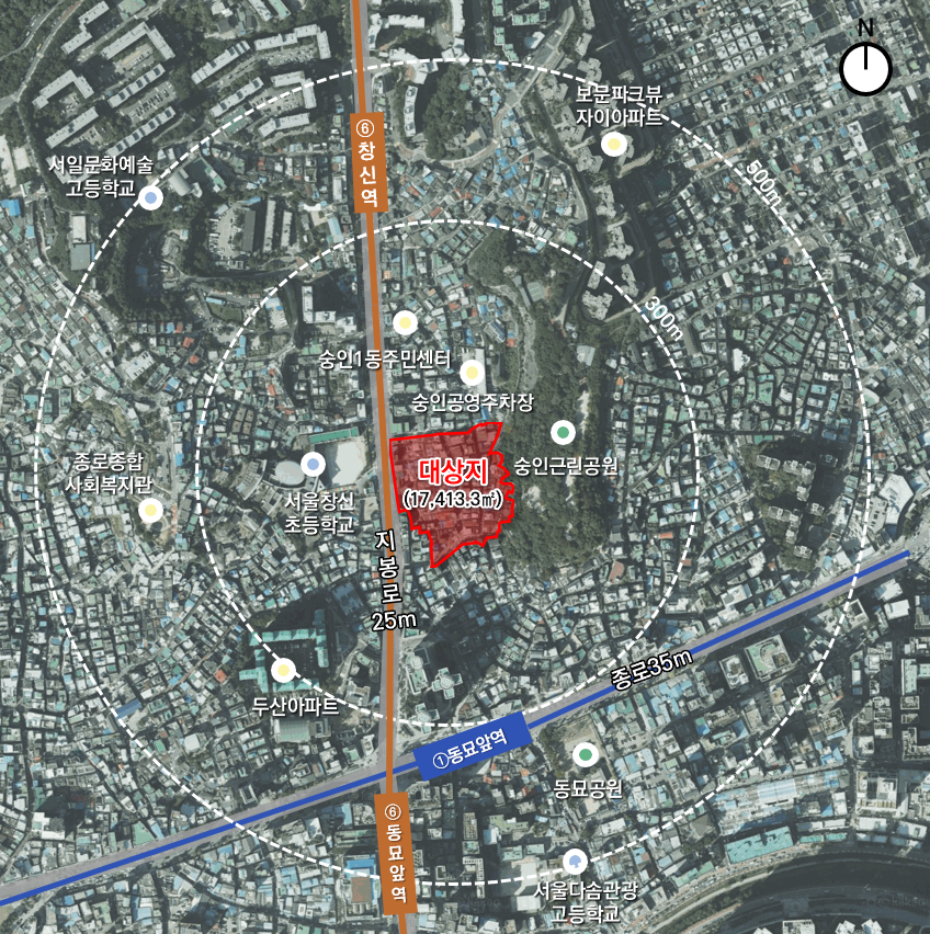 ▲종로구 숭인동 61번지 일대 모아타운 위치도 (서울시)