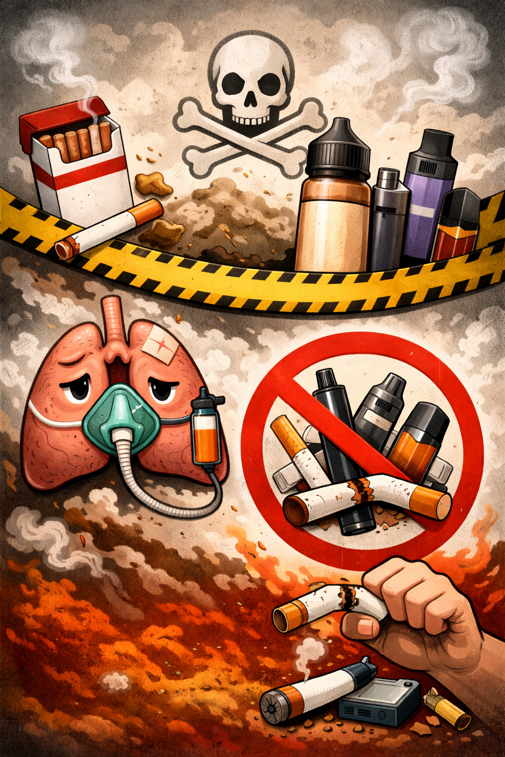 ▲담배의 범주에 속하게 된 합성니코틴 액상형 담배, 금연 촉구 일러스트 (일러스트=ChatGPT/무단전재·재배포 금지)