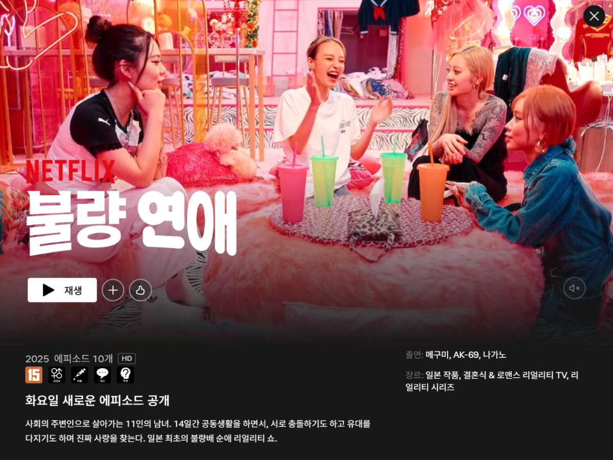 ▲하다하다 야쿠자까지…보법 다른 일본 연프 '불량연애', 넷플릭스 '불량연애' 프로그램 취지와 출연진 논란 (출처=넷플릭스)