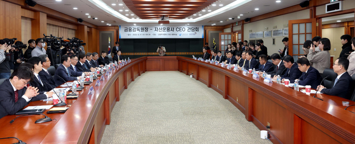 ▲17일 서울 여의도 금융투자협회에서 ‘금융감독원장-자산운용사 CEO 간담회’가 이찬진 금감원장과 서유석 금투협회장, 자산운용사 대표 등이 참석한 가운데 열리고 있다. 신태현 기자 holjjak@