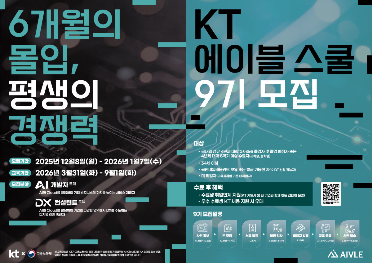 ▲에이블스쿨 9기 모집 포스터. (사진제공=KT)