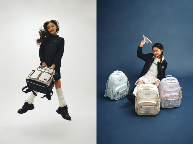 ▲블랙야크 키즈의 2026 신학기 책가방 대표 제품 ‘에어바운스’(왼)와 스테디셀러 여아용 가방 ‘클로미 백팩’. (사진제공=블랙야크 키즈)