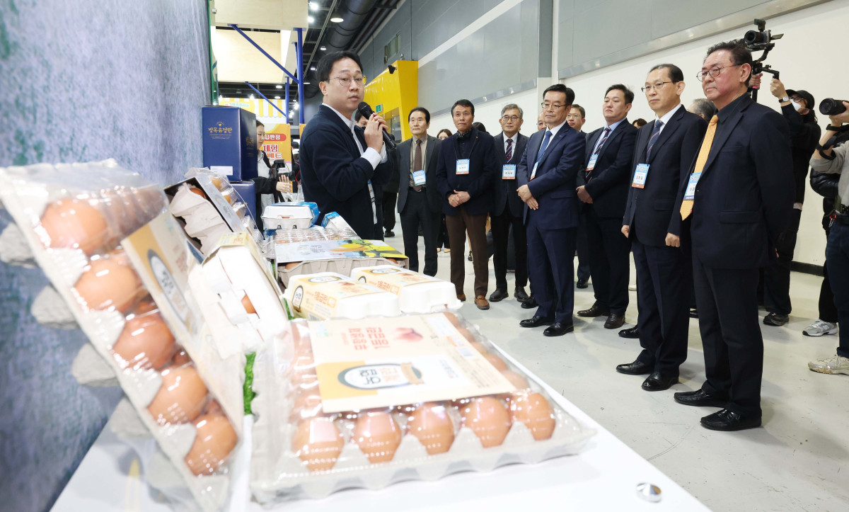 ▲19일 서울 서초구 aT센터에서 열린 ‘에그테크코리아 2025’(EggTech Korea 2025)에서 홍문표 한국농수산식품유통공사(aT) 사장, 안호근 한국농업기술진흥원장, 김창길 대회위원장, 이종재 이투데이그룹 부회장 등 내빈들이 행사 부스를 둘러보고 있다. 이투데이가 주최하는 '에그테크코리아 2025'는 스마트양계·스마트팜 기술, 동물복지 및 HACCP 생산공정, 로컬푸드 개발, 친환경 패키징, 유정란·디저트 등 건강한 먹거리 산업의 전 과정을 대중에 공개하는 국내 최초의 전시회로 21일 까지 진행된다. 이번 행사는 ‘계란·미래·K 푸드·웰니스’를 핵심 키워드로, 60개사 100부스가 참여하는 대규모 B2C·B2B 융합형 페스티벌로 꾸며진다. 1270만 구독자를 보유한 국내 대표 먹방 크리에이터 쯔양이 홍보대사로 나서며, 의학 유튜브 채널 ‘닥터프렌즈’(140만 구독자)와 '닥터딩요'(81만 구독자)가 건강·식품안전 관련 토크콘서트에 참여한다. 신태현 기자 holjjak@