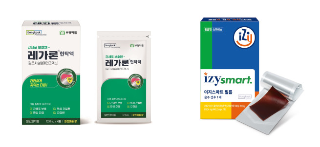 ▲레가론 현탁액과 이지스마트 필름 (사진제공=동국제약)