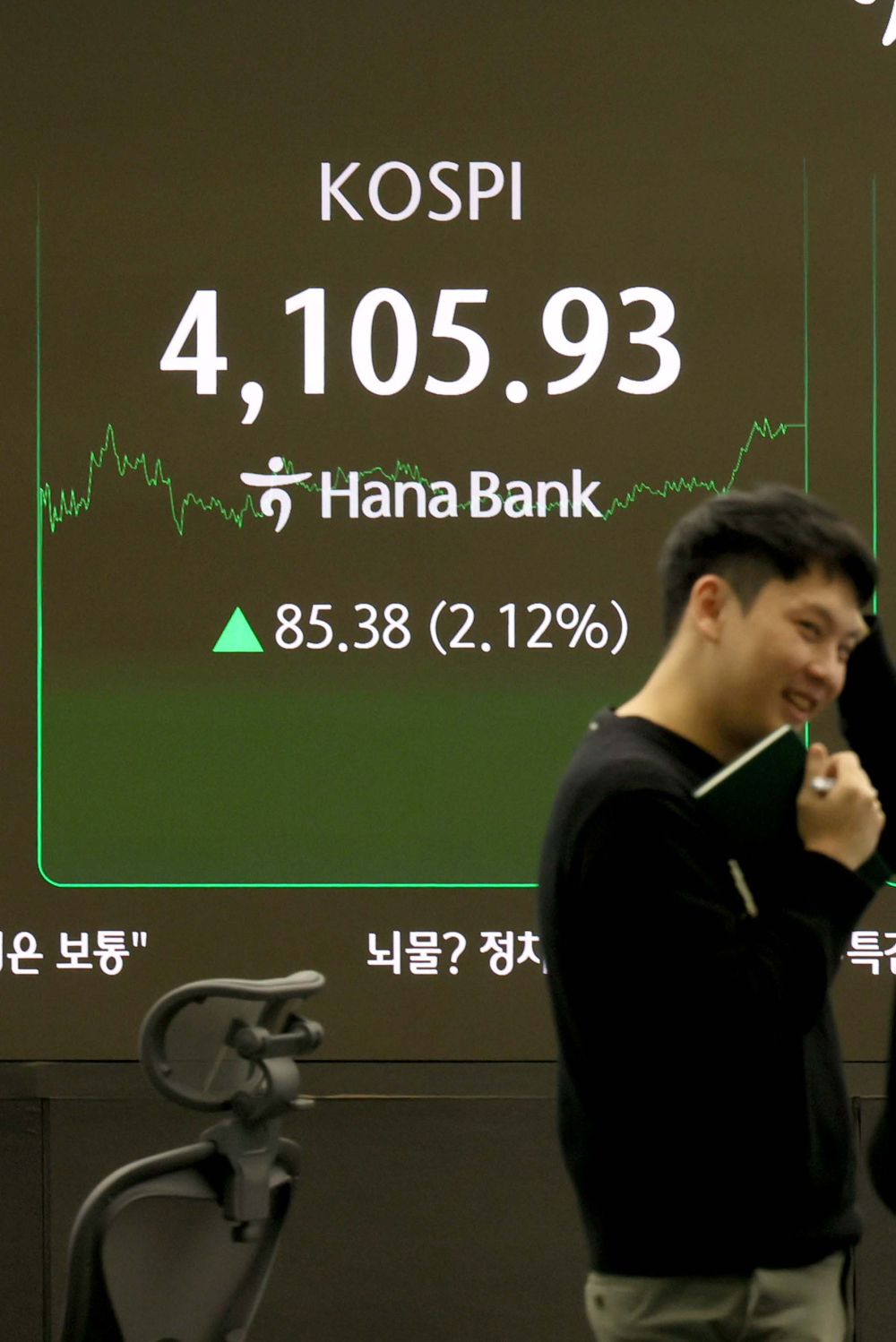 ▲서울 중구 하나은행 딜링룸 모니터에 코스피와 원·달러환율 등 시황이 표시되고 있다. (신태현 기자 holjjak@)