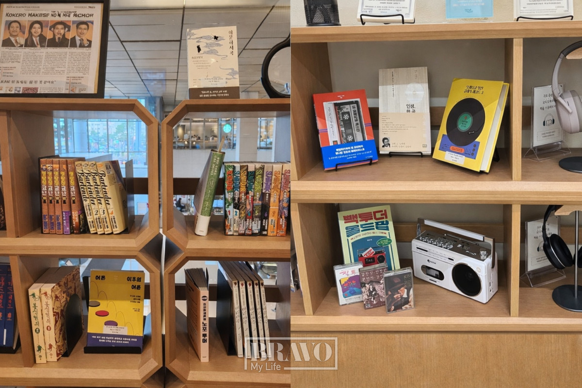 ▲하나더넥스트 을지로에 배치된 '추억의 만화관'(왼쪽)과 선릉 라운지에 마련된 '추억의 LP' 공간. 서지희 기자 jhsseo@, 박지수 기자 jsp@