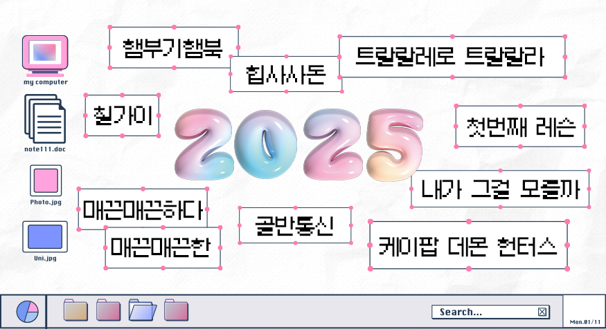 ▲2025 밈 총정리, 올해 나의 한국인 지수는 얼마?…골반통신·나니가스키·첫번째 레슨·내가 그걸 모를까·힙사사돈·개웃겨서 도티낳음 (김다애 디자이너 mnbgn@)