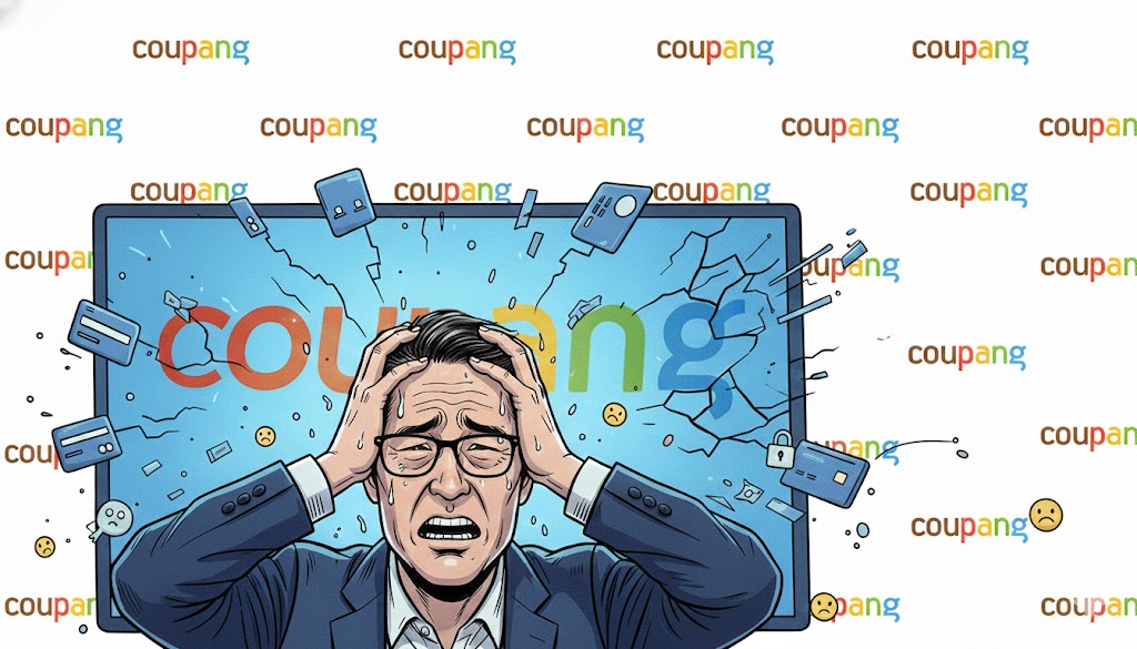 ▲대규모 개인정보 유출로 인해 곤혹스러운 김범석 쿠팡Inc 의장의 모습을 일러스트로 표현한 모습 (일러스트=Gemini/무단 전재 재배포 금지)
