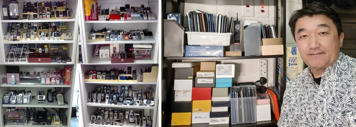 ▲1800대가 넘는 휴대폰을 수집해 온 일본 IT 전문 기자 야마네 야스히로가 자신의 컬렉션을 소개하고 있다. (삼성전자 뉴스룸)