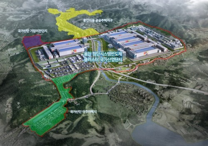 ▲용인시 처인구 이동읍·남사읍 일원에 조성되는 첨단시스템반도체 국가산업단지 조감도다. 삼성전자의 시스템반도체 생산설비 6기가 구축될 예정이다. (용인특례시)