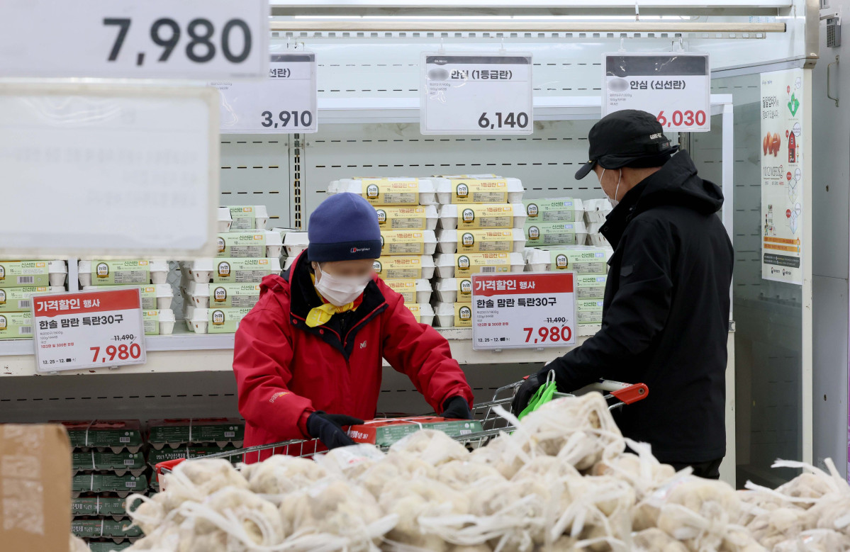 ▲지난달 추석 효과가 소멸되면서 소비가 크게 위축된 반면, 생산과 투자는 조업일수 증가 등의 영향으로 소폭 회복세를 보였다. 30일 국가데이터처의 ‘11월 산업활동동향’에 따르면 지난달 전산업생산 지수는 113.7(2020년=100)로 전월 대비 0.9% 증가했으나, 소매판매액 지수는 전월 대비 3.3% 급락해 작년 2월 이후 21개월 만에 최대 감소 폭을 기록했다. 소매판매는 8월과 9월 감소 이후 10월 일시 반등했지만 다시 감소세로 돌아섰다. 음식료품 등 비내구재 판매는 4.3% 줄었고, 의복 등 준내구재도 3.6% 감소했다. 이날 서울의 한 대형마트에서 시민들이 장을 보고 있다. 신태현 기자 holjjak@