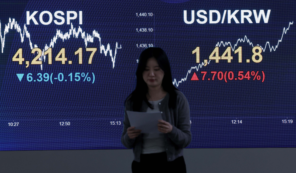 ▲2025년 증시폐장일인 30일 서울 여의도 KB국민은행 스마트딜링룸 모니터에 코스피 종가가 표시되고 있다. 이날 코스피는 전장 대비 6.39포인트(0.15%) 내린 4214.17에 거래를 마쳤다. 이날 서울 외환시장에서 원·달러 환율은 전 거래일보다 9.2원 오른 1439.0원으로 주간 거래를 마감했다. 신태현 기자 holjjak@