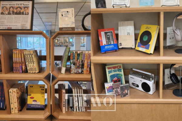 ▲하나더넥스트 을지로에 배치된 '추억의 만화관'(왼쪽)과 선릉 라운지에 마련된 '추억의 LP' 공간. 서지희 기자 jhsseo@, 박지수 기자 jsp@