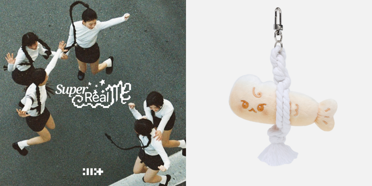 ▲아일릿 미니 1집 '슈퍼 리얼 미(SUPER REAL ME)' 앨범 커버, NCT 도영 앙코르 콘서트 '유어스(Yours)' 굿 럭 돌 키링. (출처=빌리프랩, SM엔터테인먼트)