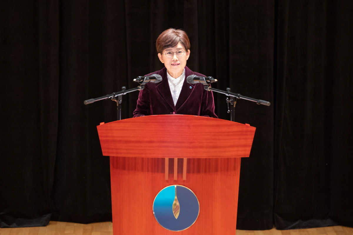 ▲최연혜 한국가스공사 사장이 2일 대구 본사 국제회의장에서 열린 2026년 시무식에서 인사말을 하고 있다.   (사진제공=한국가스공사)