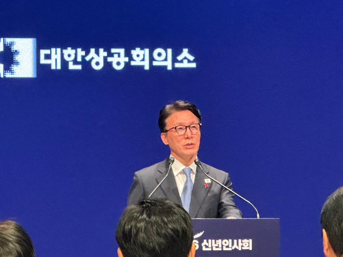 ▲김민석 국무총리가 2일 서울 중구 상의회관에서 열린 '2026년 신년인사회'를 통해 신년사를 전하고 있다.  (이수진 기자 abc123@)