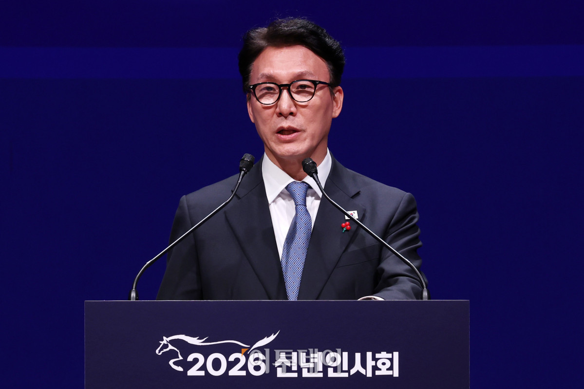 ▲김민석 국무총리가 2일 서울 중구 대한상공회의소에서 열린 2026 경제계 신년인사회에서 인사말을 하고 있다. 사진공동취재단