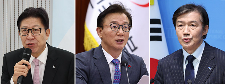 ▲좌로부터 박형준 부산시장, 전재수 전 장관, 조국 조국혁신당 대표  (연합뉴스, 뉴시스)