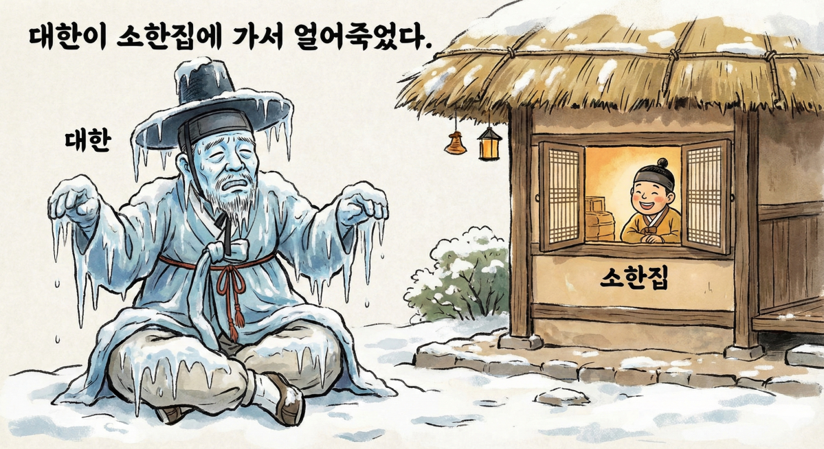 ▲"대한이 소한 집에 놀러갔다가 얼어 죽었다" (출처=제미나이 나노바나나)