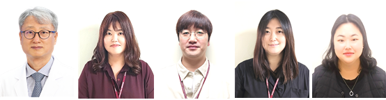 ▲(좌측부터)서재홍 고려대학교 구로병원 종양내과 교수, 김지영·김윤재·정은선 고려대학교 의과대학 암연구소 교수, 고동미 고려대학교 의과대학 석·박사통합과정생 (고려대학교 구로병원)