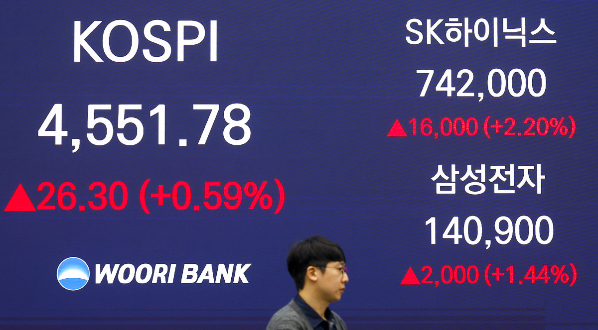 ▲코스피가 장중 4600선을 넘어서고 삼성전자가 14만원대를 넘어선 7일 서울 중구 우리은행 딜링룸에서 직원들이 업무를 보고 있다. (뉴시스)