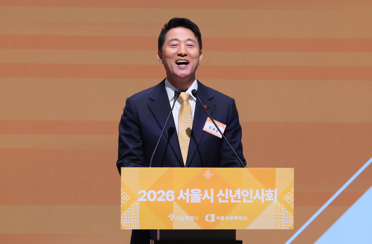 ▲오세훈 서울시장이 7일 서울 중구 대한상의에서 열린 ‘2026 서울시 신년인사회’에서 신년사를 하고 있다. 신태현 기자 holjjak@