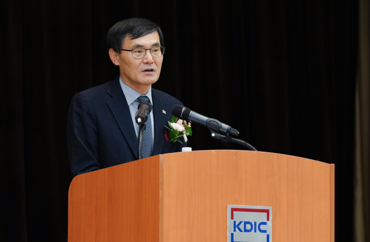 ▲김성식 신임 예금보험공사 사장이 7일 서울 중구 사옥에서 진행된 취임식에서 발언 하고 있다. (사진제공=예금보험공사)