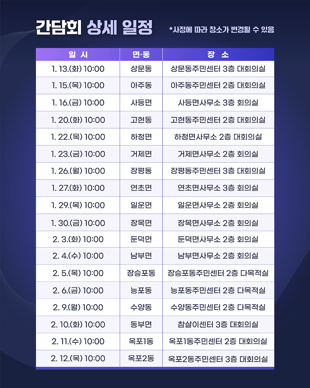 ▲면동 간담회 상세일정 (사진제공=거제시 )