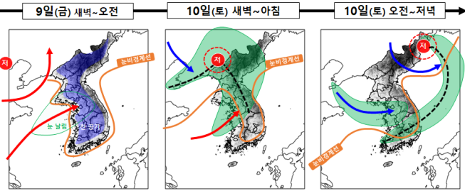 ▲2026년 1월 9~10일 강수지역 전망. (자료제공=기상청)