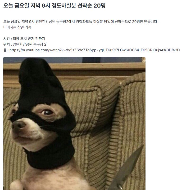 ▲당근마켓 커뮤니티에 '경찰과 도둑' 게임을 함께할 참가자를 모집하는 게시글이 올라와 있다. (출처=당근마켓 캡처)