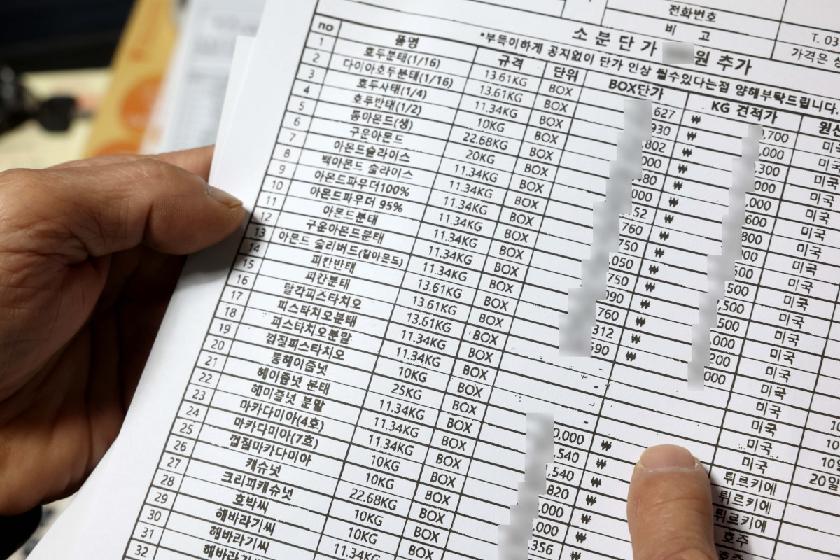 ▲‘두바이 쫀득 쿠키(두쫀쿠)’ 품절 대란이 이어지자 제과점이나 카페를 운영하는 자영업자들이 앞다퉈 두쫀쿠 판매에 뛰어들어 특수를 누리는 가운데 피스타치오 등 원재료 수급난이 심화되고 있다. 12일 서울의 한 제과재료 도매상 매입 견적서에 피스타치오가 품절로 비어있다. 업계 관계자는 “물건(피스타치오)을 구할수 없는데다 지난해 가을 1kg당 4만원선 이었던 판매가가 9만원대 까지 치솟았다”고 설명했다. 한 대형마트는 올해 들어 피스타치오 가격을 20% 인상했다. 원재료 가격 상승과 원·달러 환율 상승 때문이라고 마트 측은 설명했다. 미국산 피스타치오(껍데기를 깐 알맹이) 국제 시세는 현재 파운드당 약 12달러로 1년 전(8달러 안팎)의 1.5배 수준이다. 신태현 기자 holjjak@