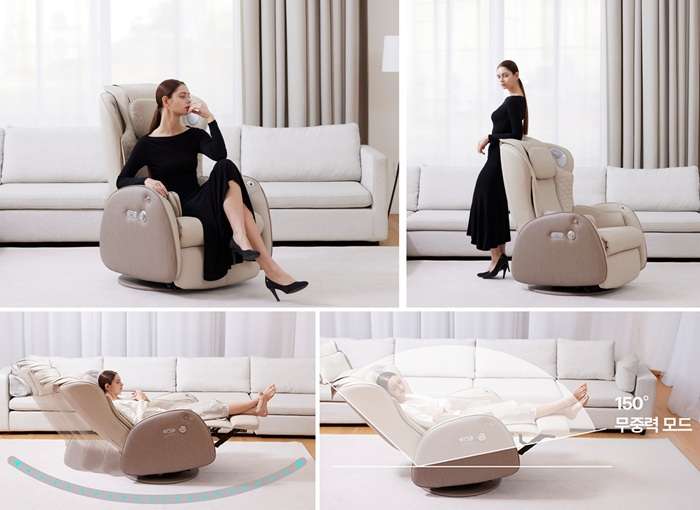 ▲스노크 체어에서 다양한 리클라이닝 각도로 스윙을 체험하고 있는 모습