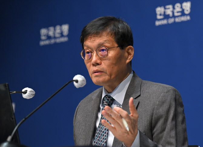 ▲이창용 한국은행 총재가 15일 기준금리 동결 결정 직후 열린 금통위 기자간담회에서 발언하고 있다. (사진제공=한국은행)