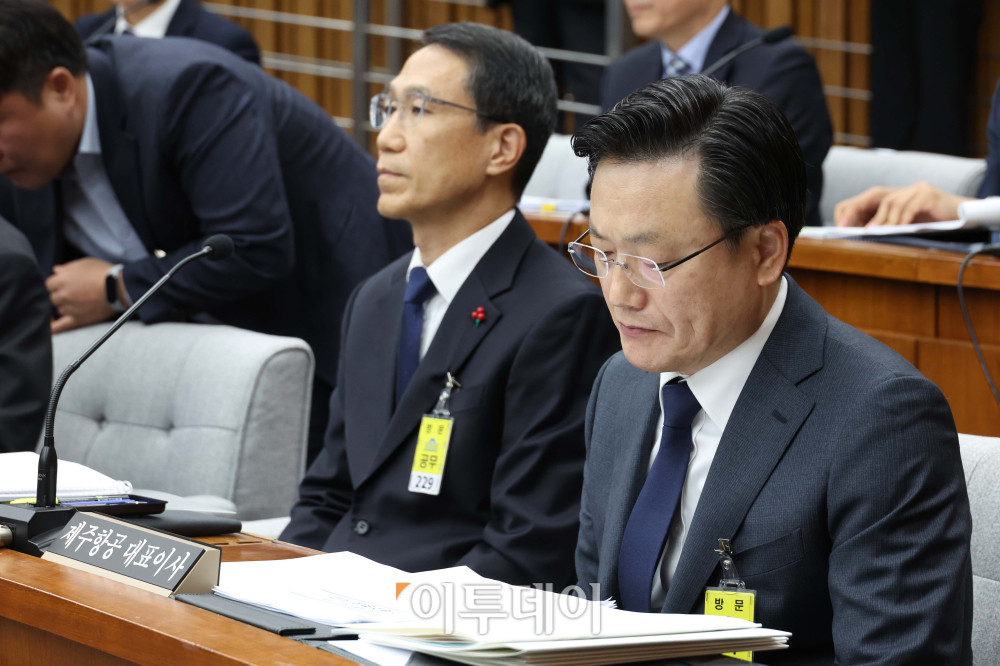 ▲김이배 제주항공 대표가 15일 서울 여의도 국회에서 열린 12.29 여객기 참사 진상규명을 위한 국정조사특별위원회 전체회의에 참석하고 있다. 고이란 기자 photoeran@