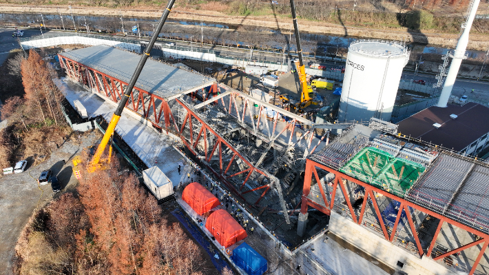 ▲광주대표도서관 신축 현장서 붕괴 사고가 발생한 모습. (사진제공=광주소방본부)