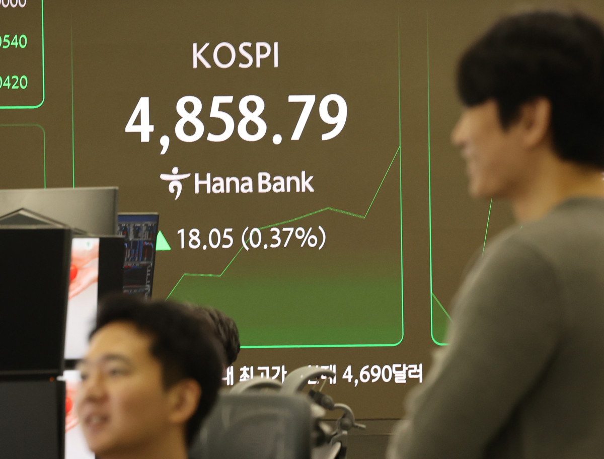 ▲19일 서울 중구 하나은행 딜링룸 전광판 (연합뉴스)